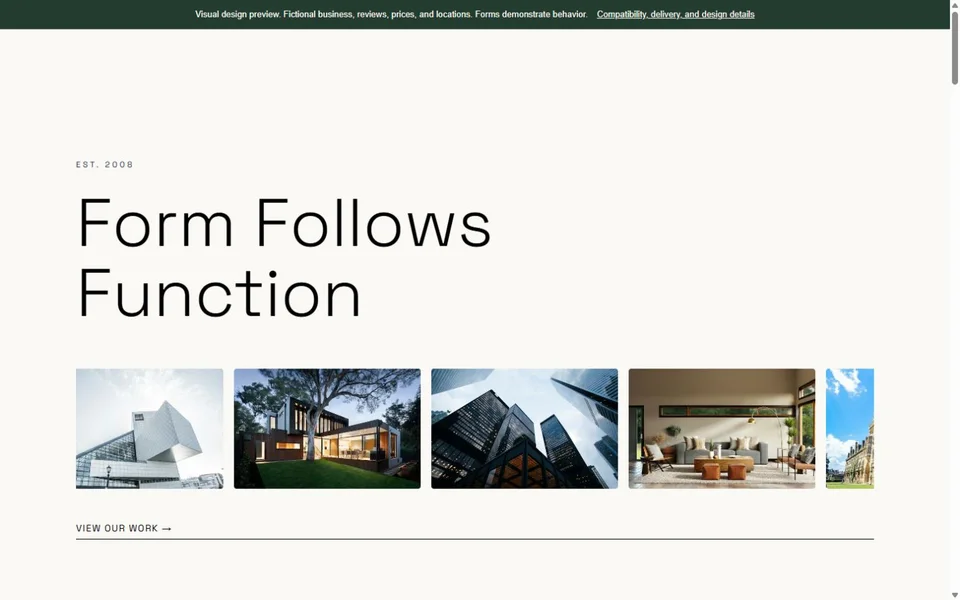 Architecture Firm visual website design with fictional business content