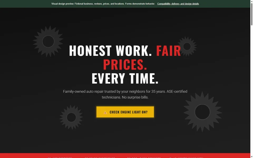 Auto Repair visual website design with fictional business content