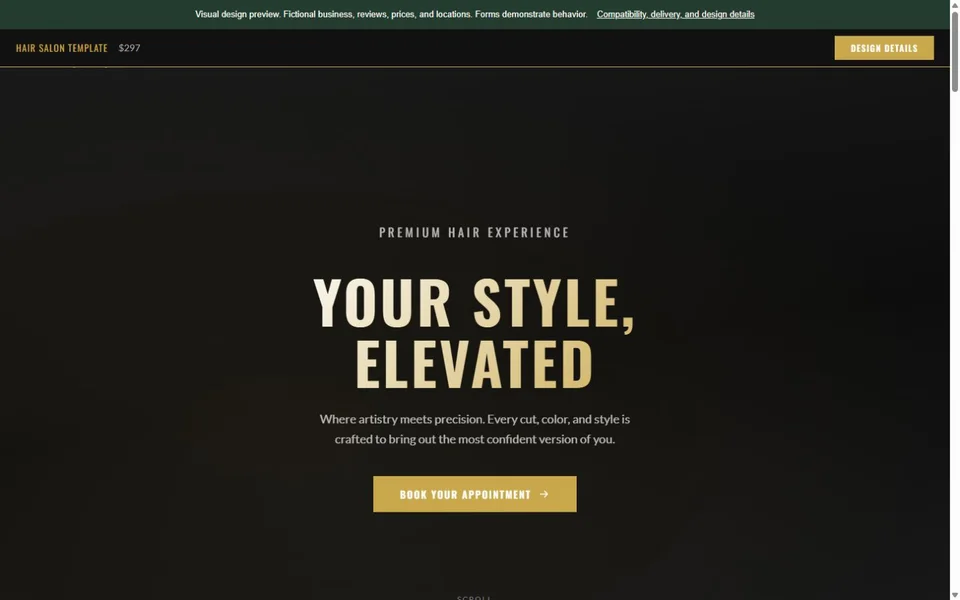 Hair Salon visual website design with fictional business content