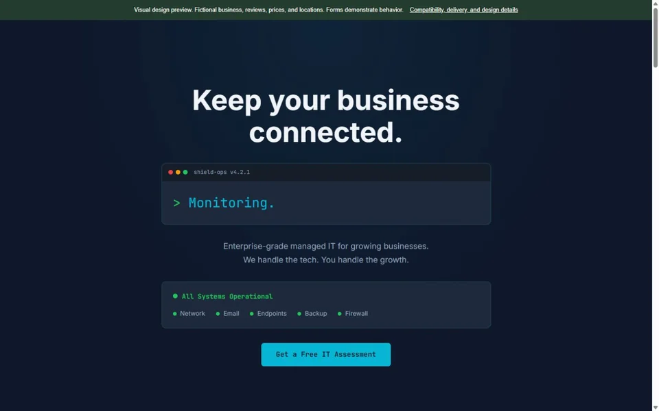 IT Services visual website design with fictional business content