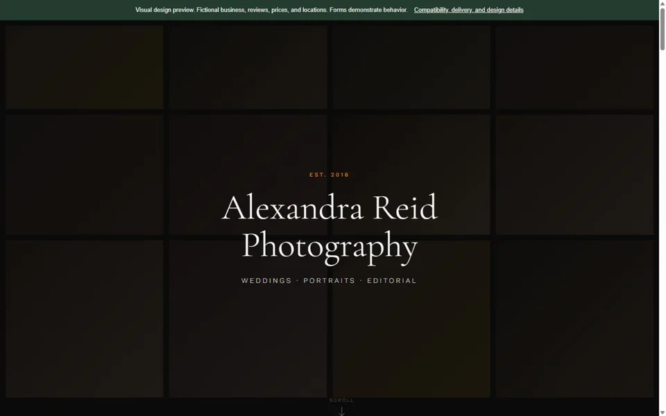 Photography visual website design with fictional business content