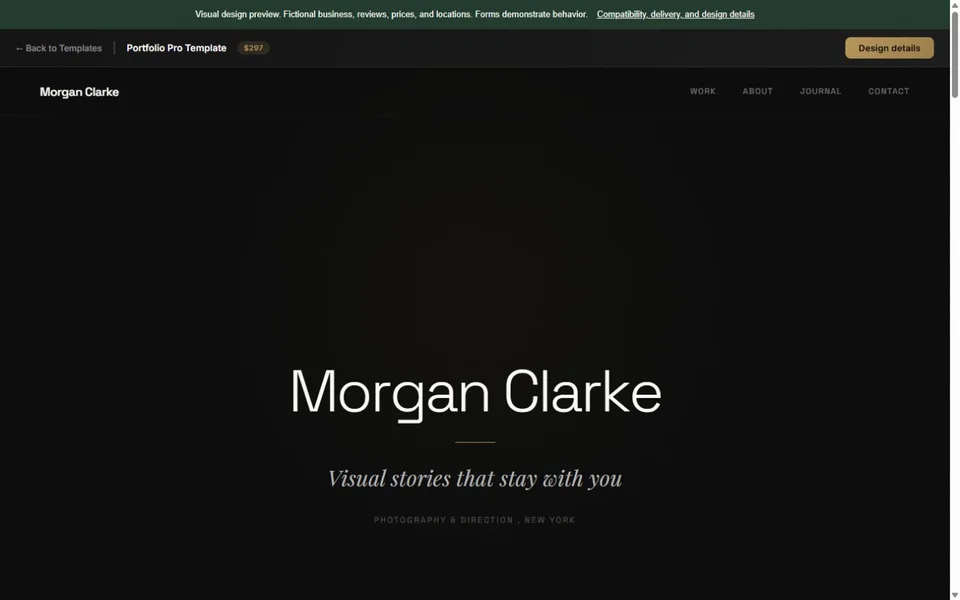 Portfolio Pro visual website design with fictional business content