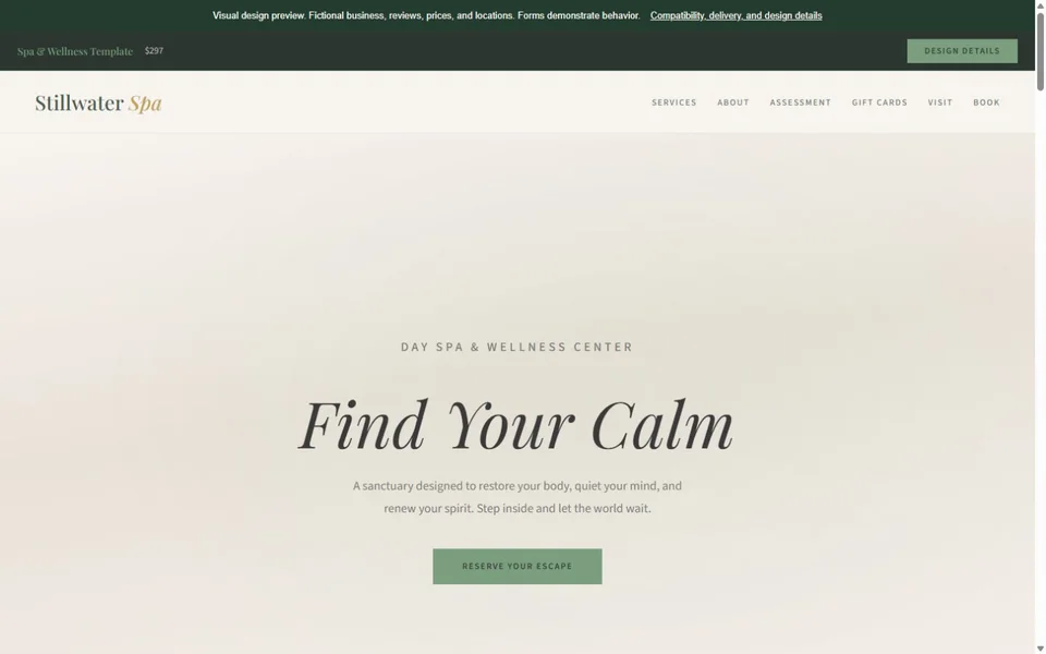 Spa & Wellness visual website design with fictional business content