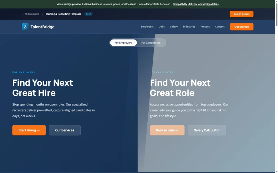 Staffing Agency visual website design with fictional business content
